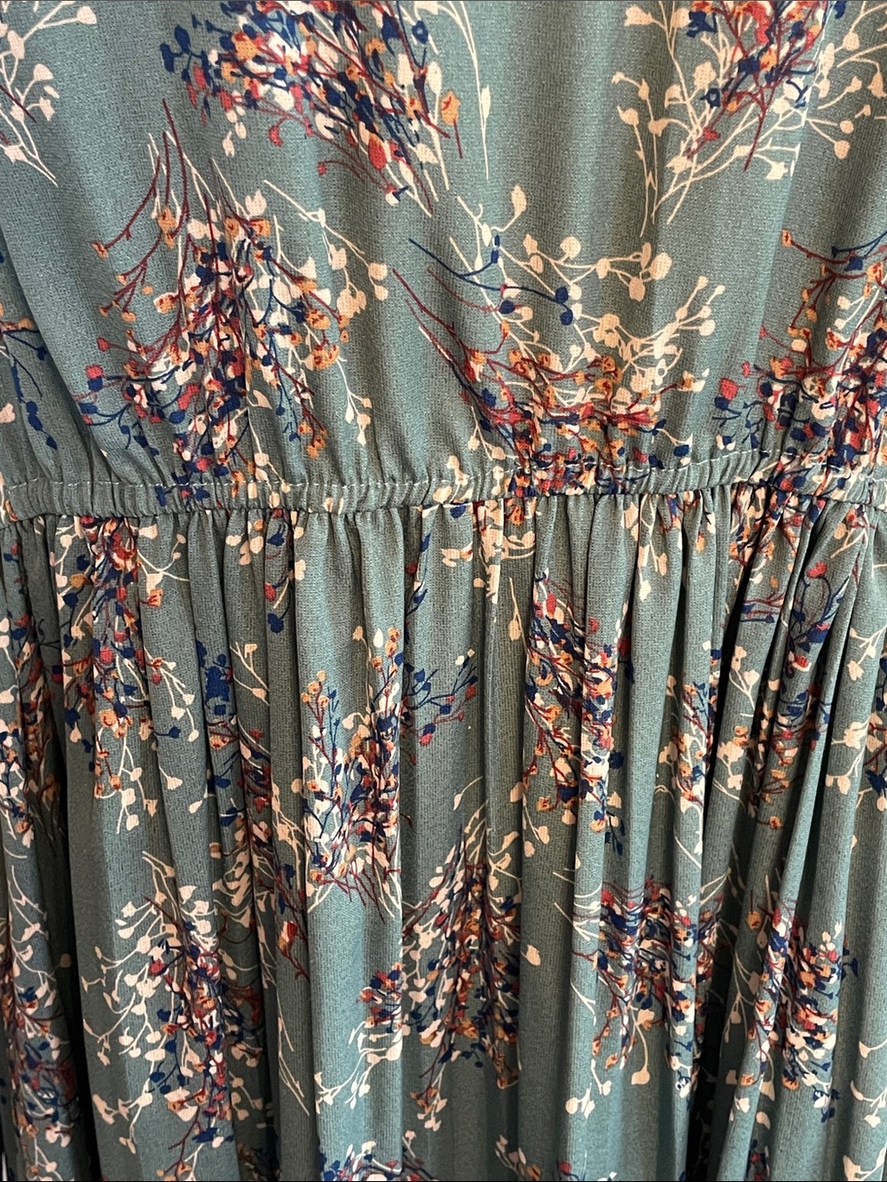 Hayden-Teal Floral Long Sleeve Maxi Dress with Elastic Waist size 2X - Picture 10 of 10